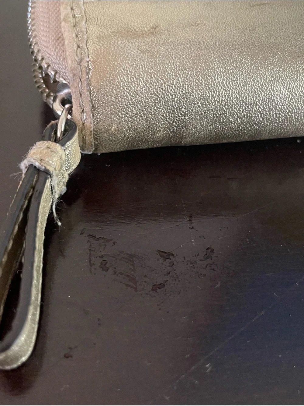 Coach Metallic Trim Signature Canvas Bow Wristlet in Beige